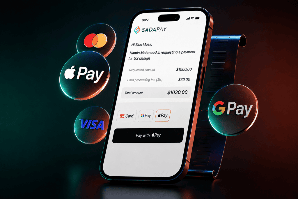 Best investment for Pakistani freelancers using SadaPay Apple Pay invoicing on a smartphone