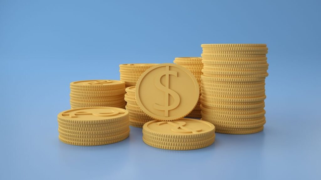 Gold to USD comparison shown with gold coins beside US dollar bills