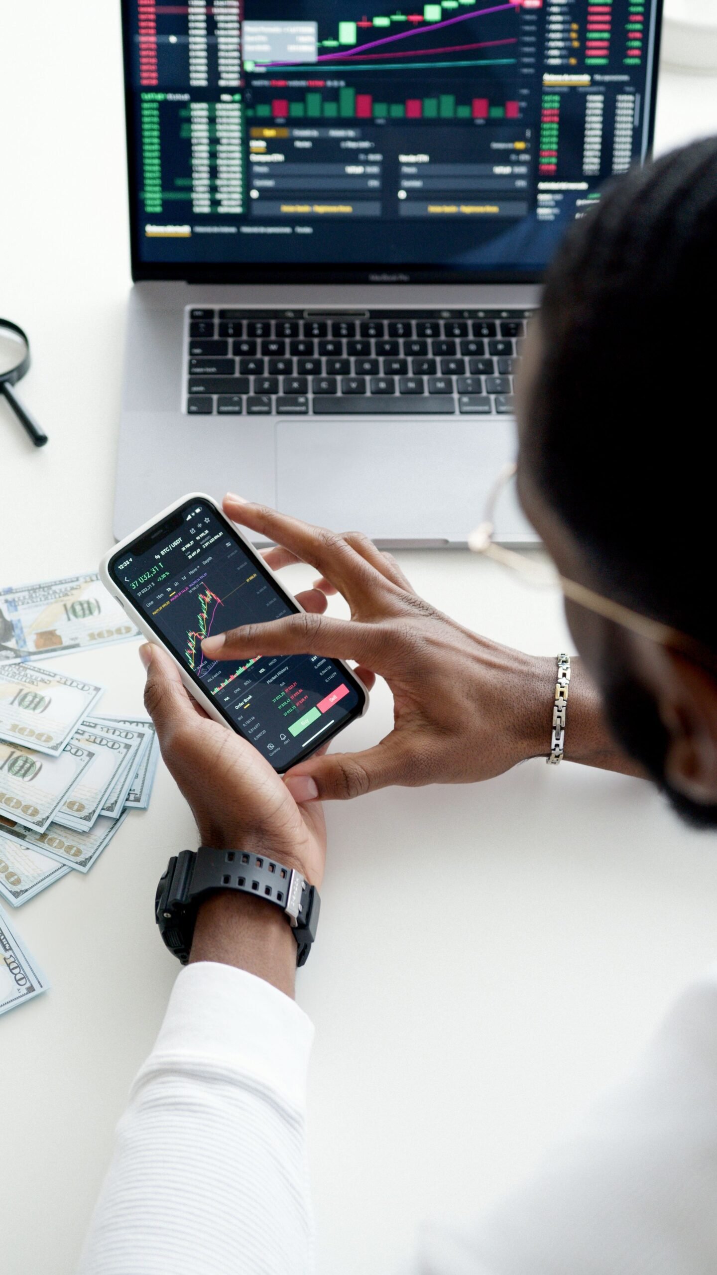 Investor opening a stock trading account through a mobile app