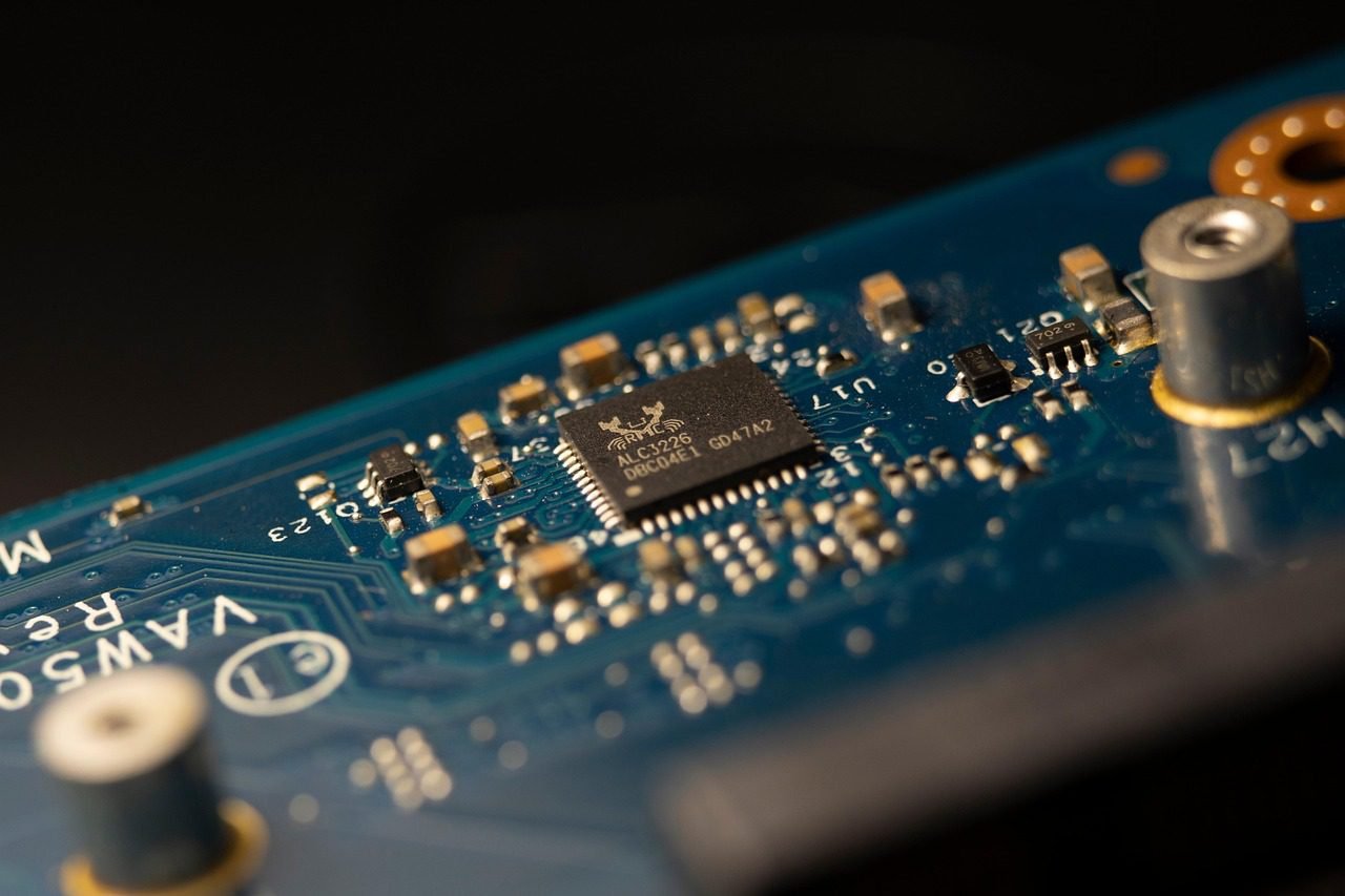 Close-up of a semiconductor microchip on a circuit board