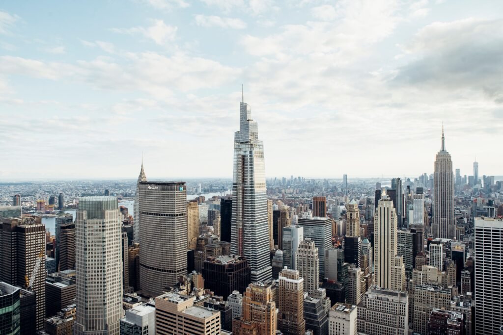 Modern financial district skyscrapers symbolizing the bank stocks PSX rally 2026