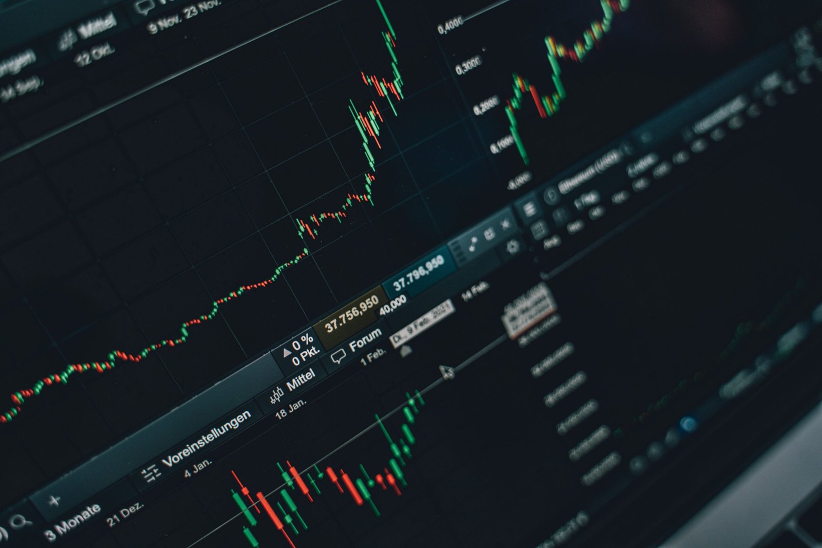 Multiple screens showing cryptocurrency market data and Bitcoin ETF inflow figures