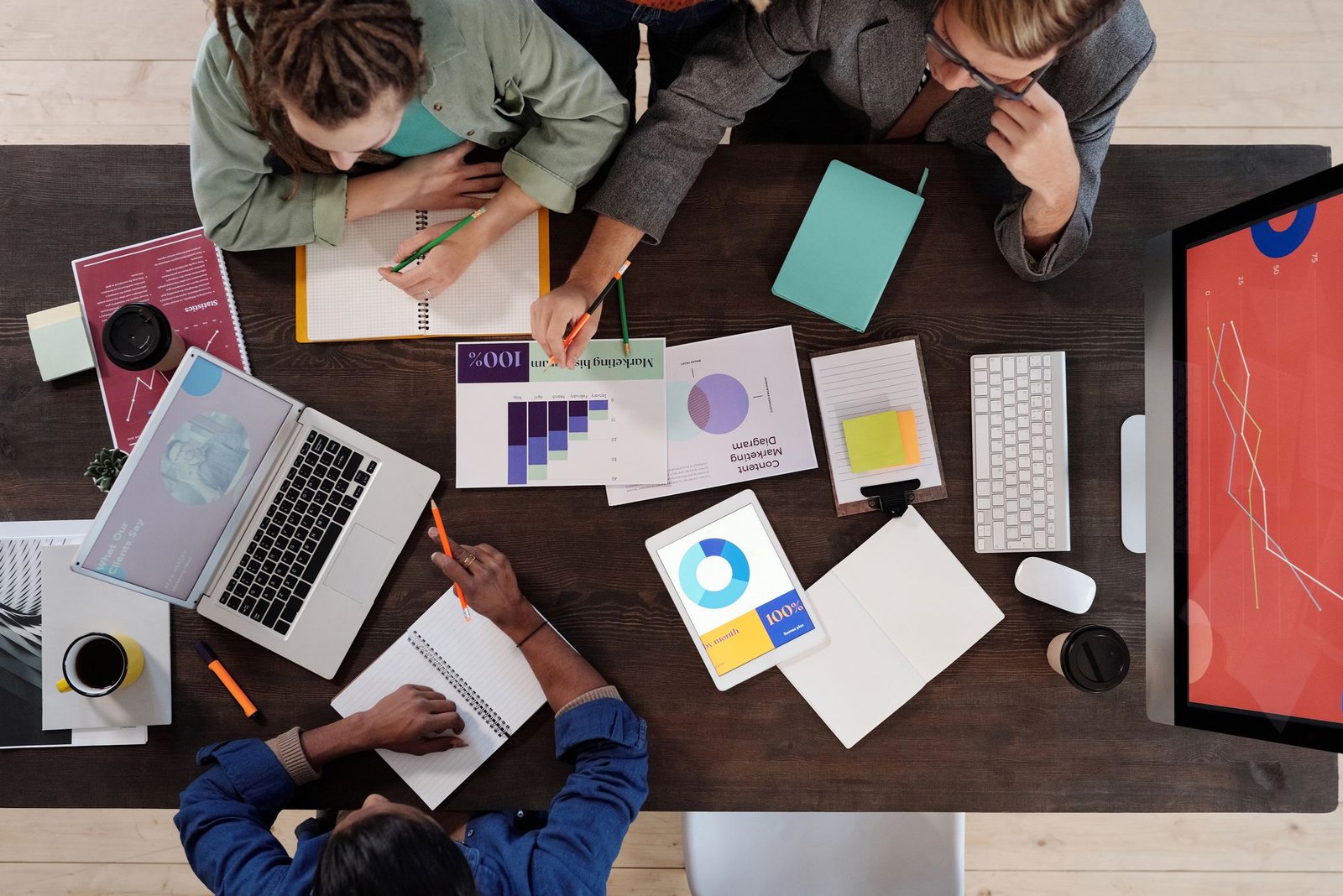 Investment team reviewing funding data and charts during a startup strategy meeting